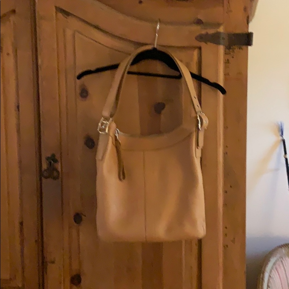 Camel Coach bag with silver accents!